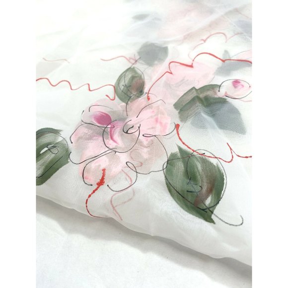 Vintage 1960s Sheer White Valances Curtains 4 Made Japan Hand Painted Pink Red - Picture 7 of 11